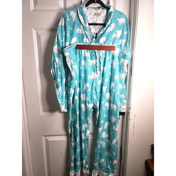 Munki Munki Fleece Pajama Set Polar Bear Print Turquoise Long Sleeve Top & Pants - Picture 1 of 16